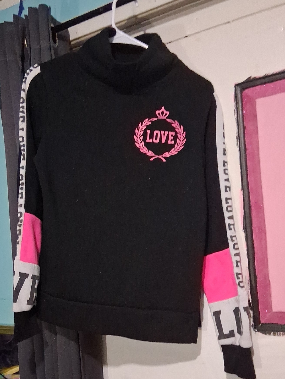 Thrill Black and Pink 'LOVE' Turtleneck Pullover